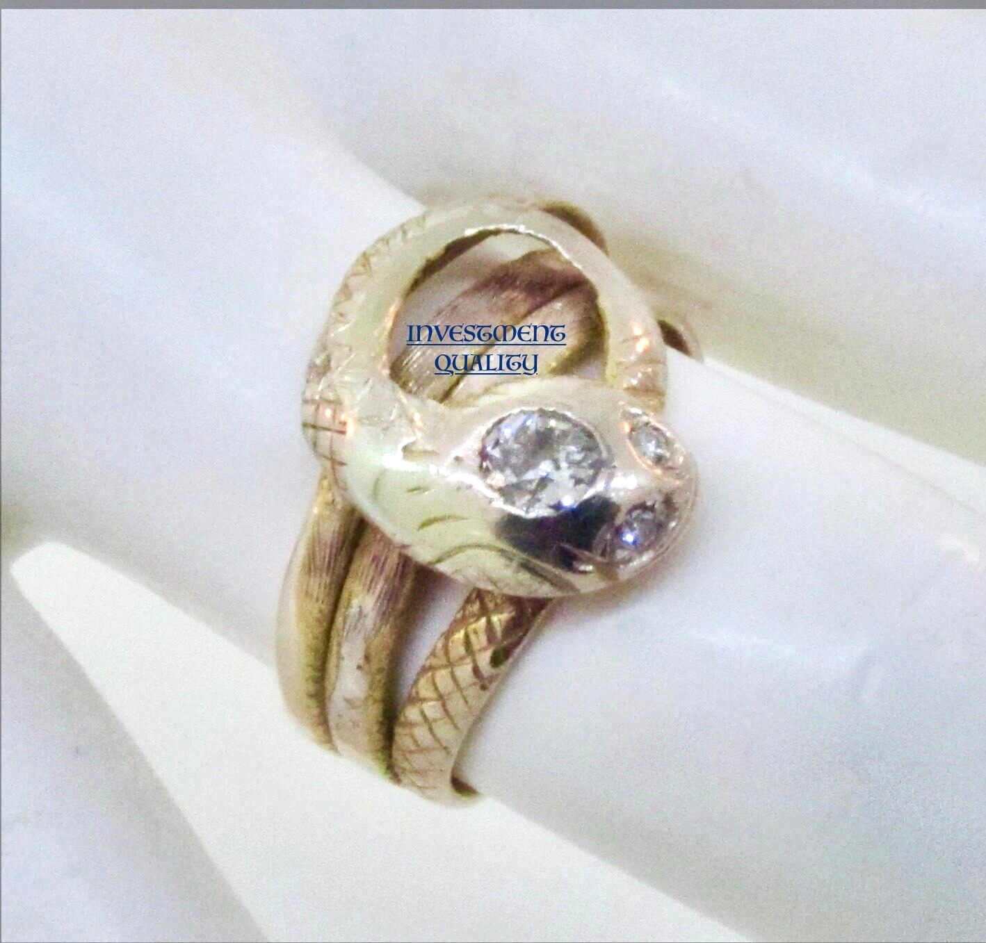 Antique 1800's Victorian 14k Yellow Gold Diamond Snake Serpent Ring