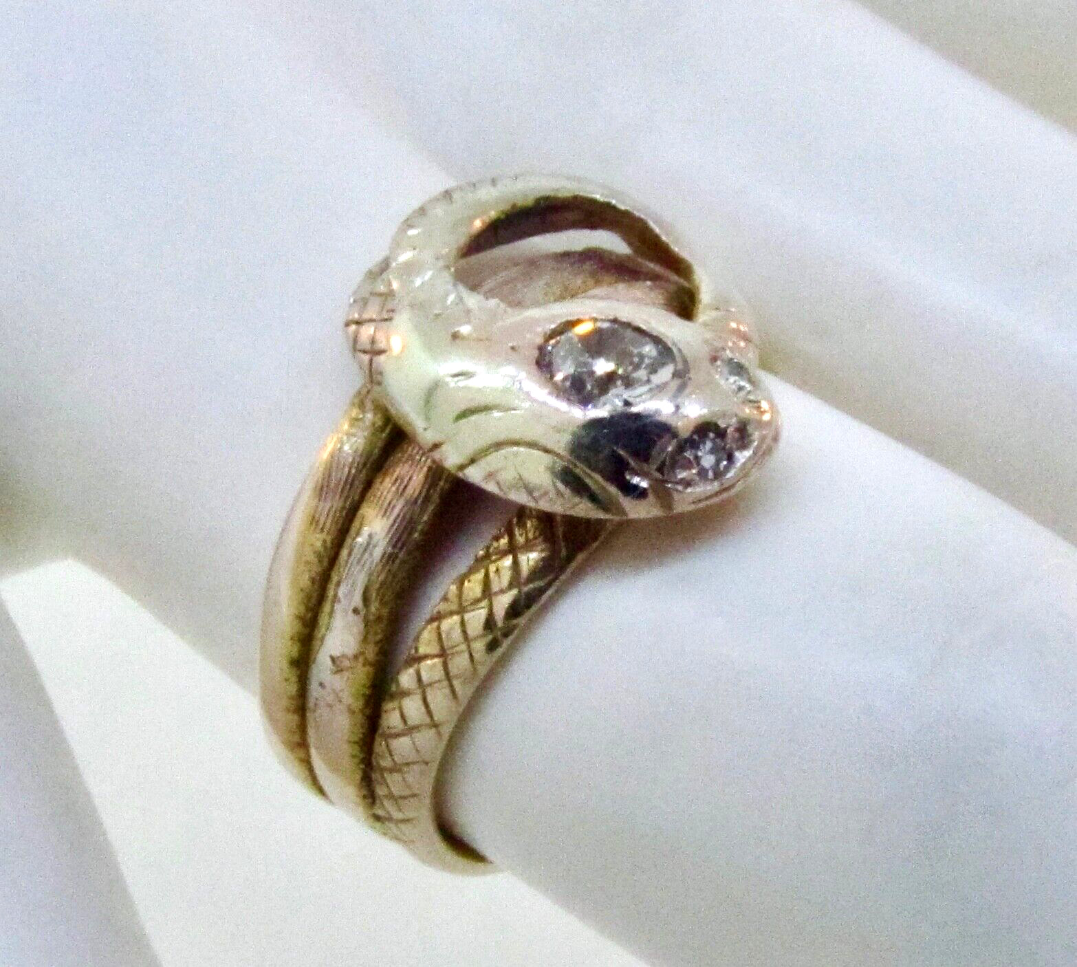 Antique 1800's Victorian 14k Yellow Gold Diamond Snake Serpent Ring