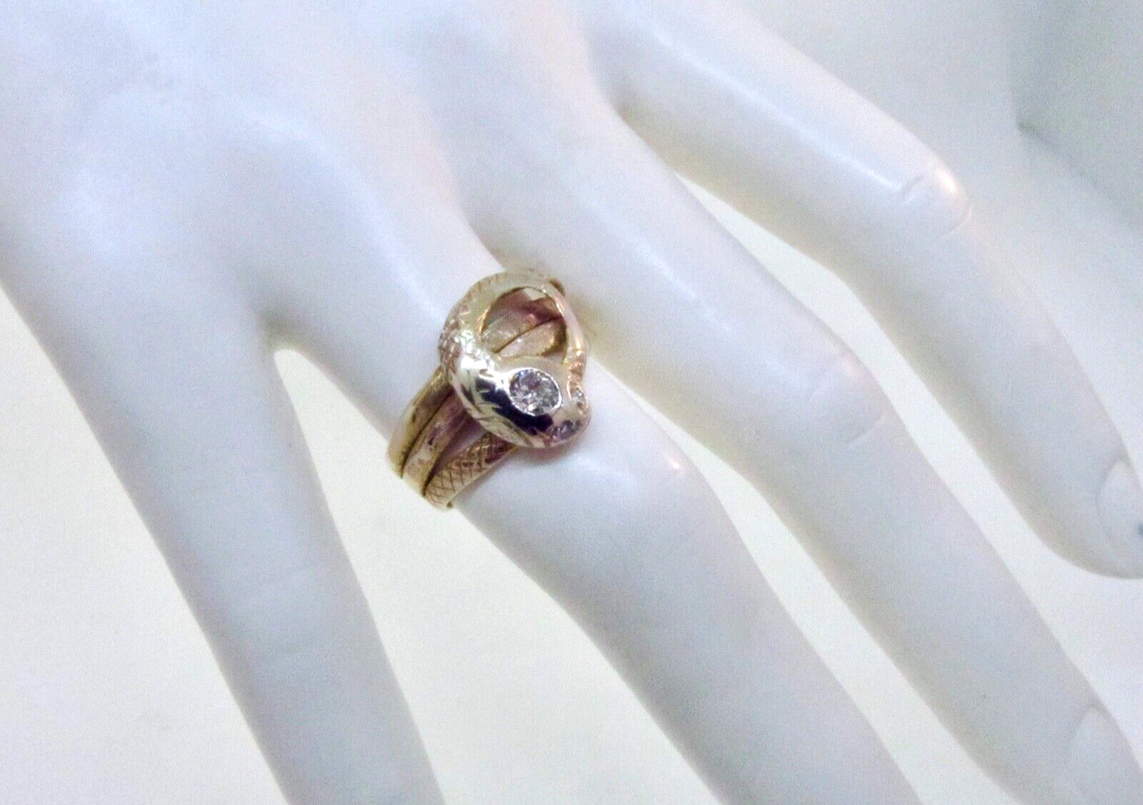 Antique 1800's Victorian 14k Yellow Gold Diamond Snake Serpent Ring