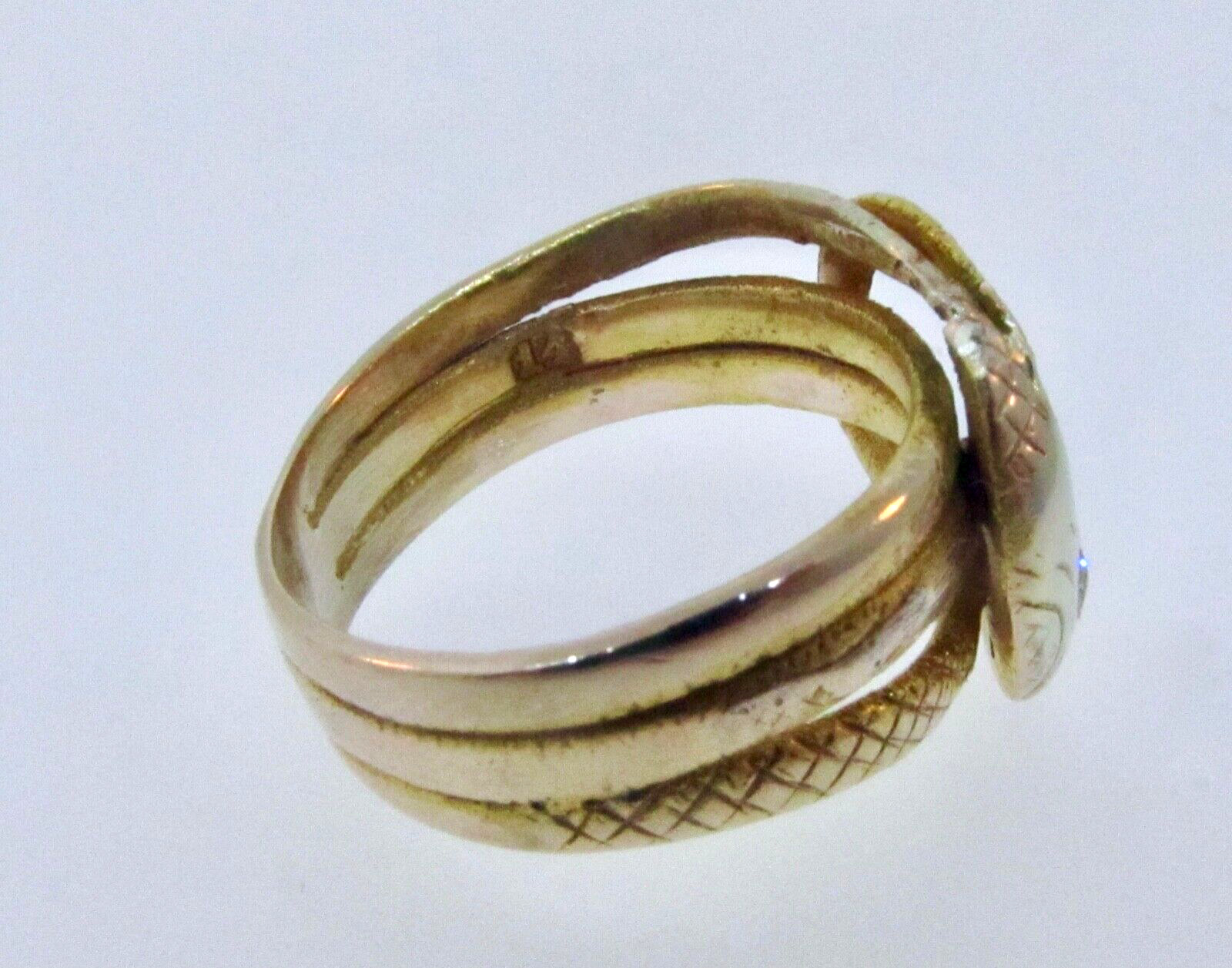 Antique 1800's Victorian 14k Yellow Gold Diamond Snake Serpent Ring