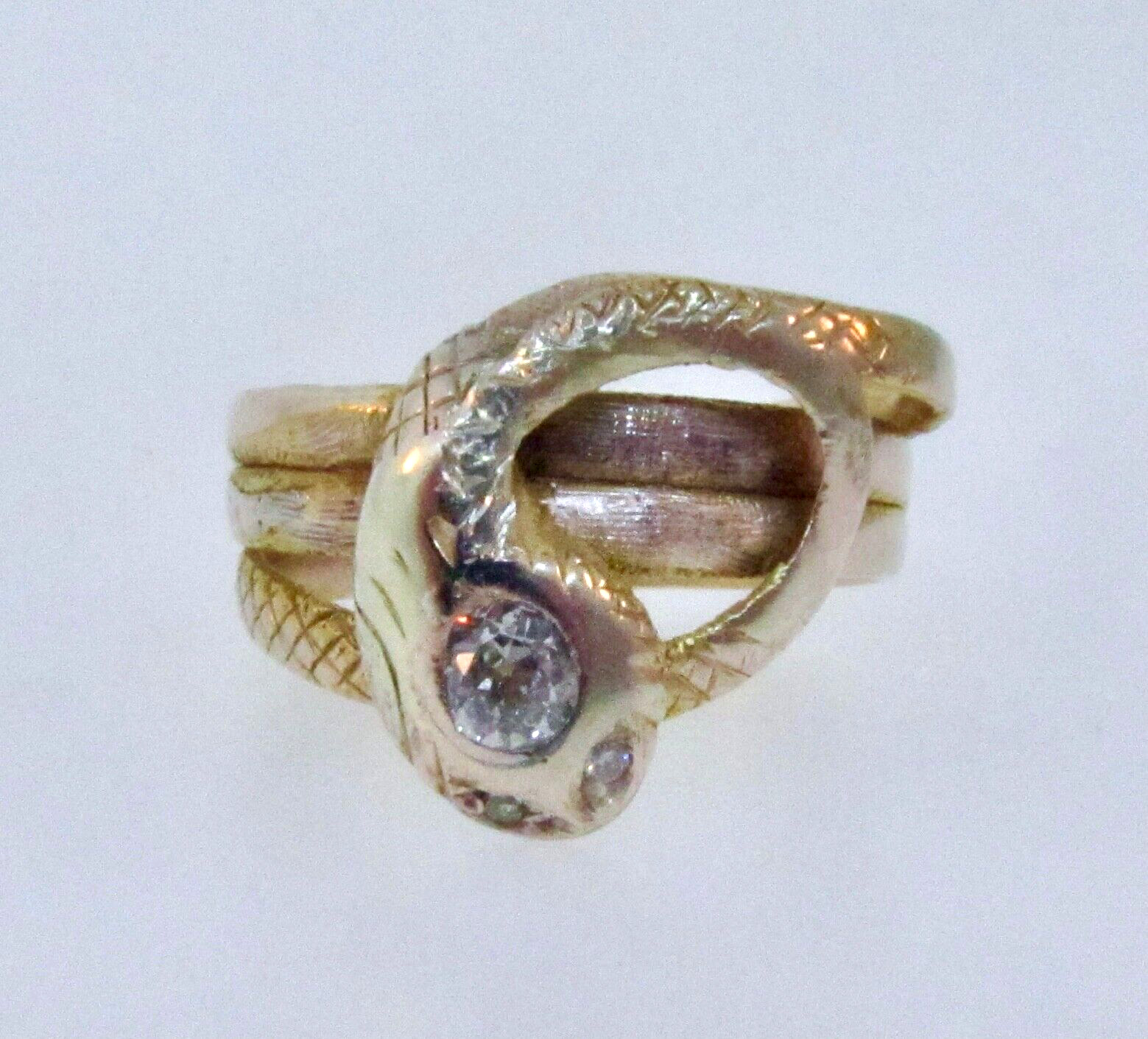 Antique 1800's Victorian 14k Yellow Gold Diamond Snake Serpent Ring