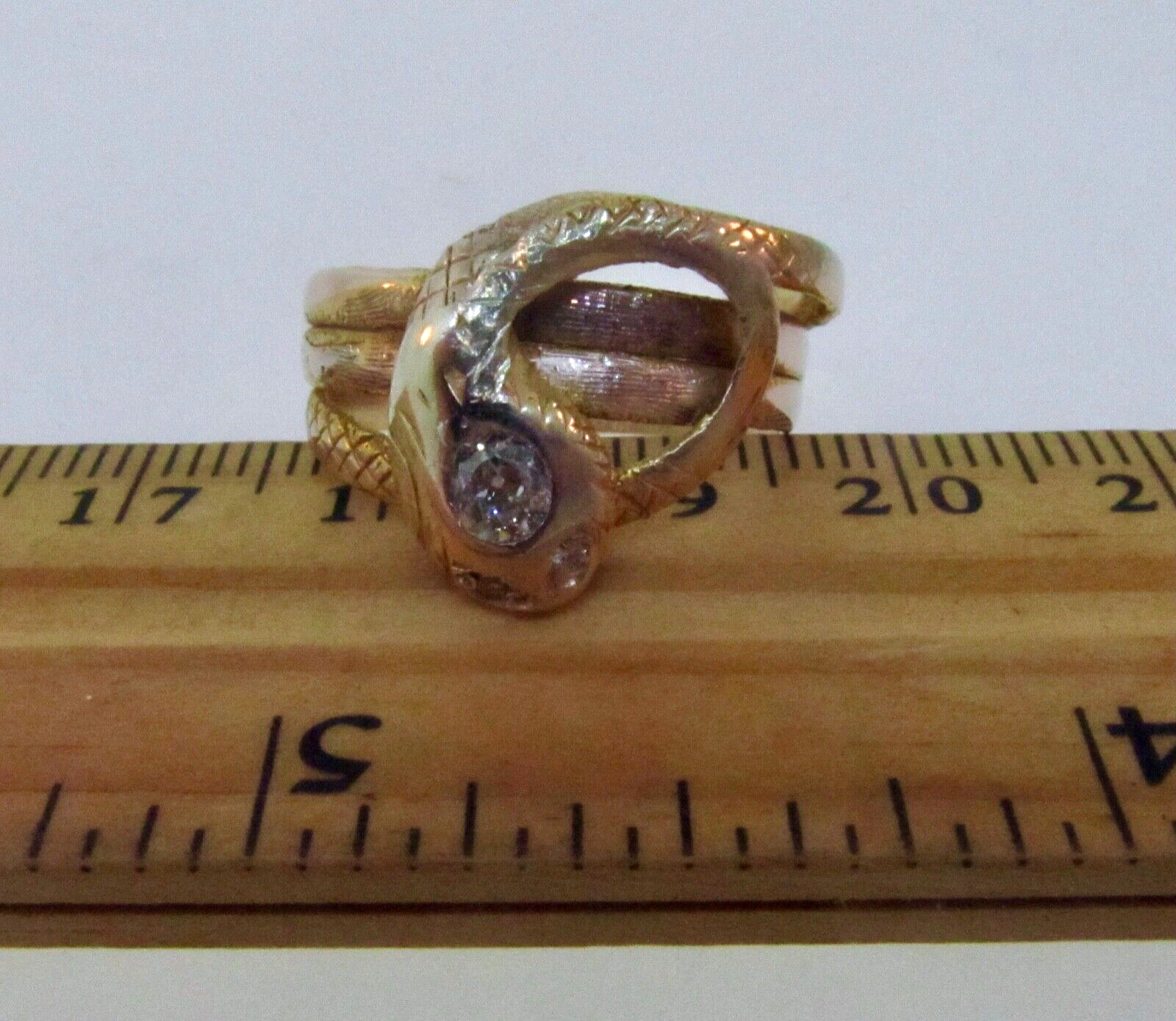 Antique 1800's Victorian 14k Yellow Gold Diamond Snake Serpent Ring