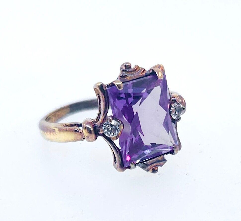 Antique Victorian 1800's 10k Rose Gold Synthetic Alexandrite & Paste Ring