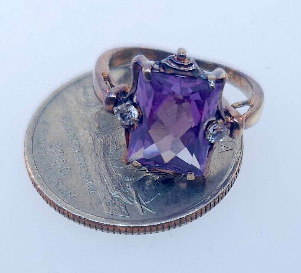 Antique Victorian 1800's 10k Rose Gold Synthetic Alexandrite & Paste Ring