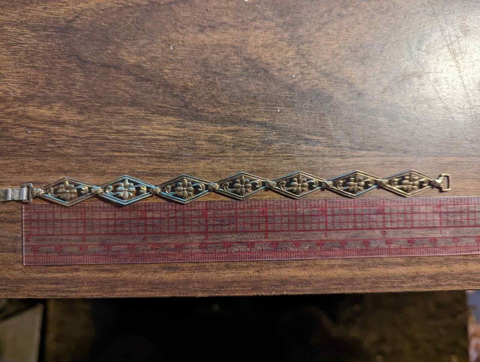 VINTAGE 1900'S 7-INCH SYMMETALIC STERLING + 14K GOLD BRACELET, GREAT CONDITION