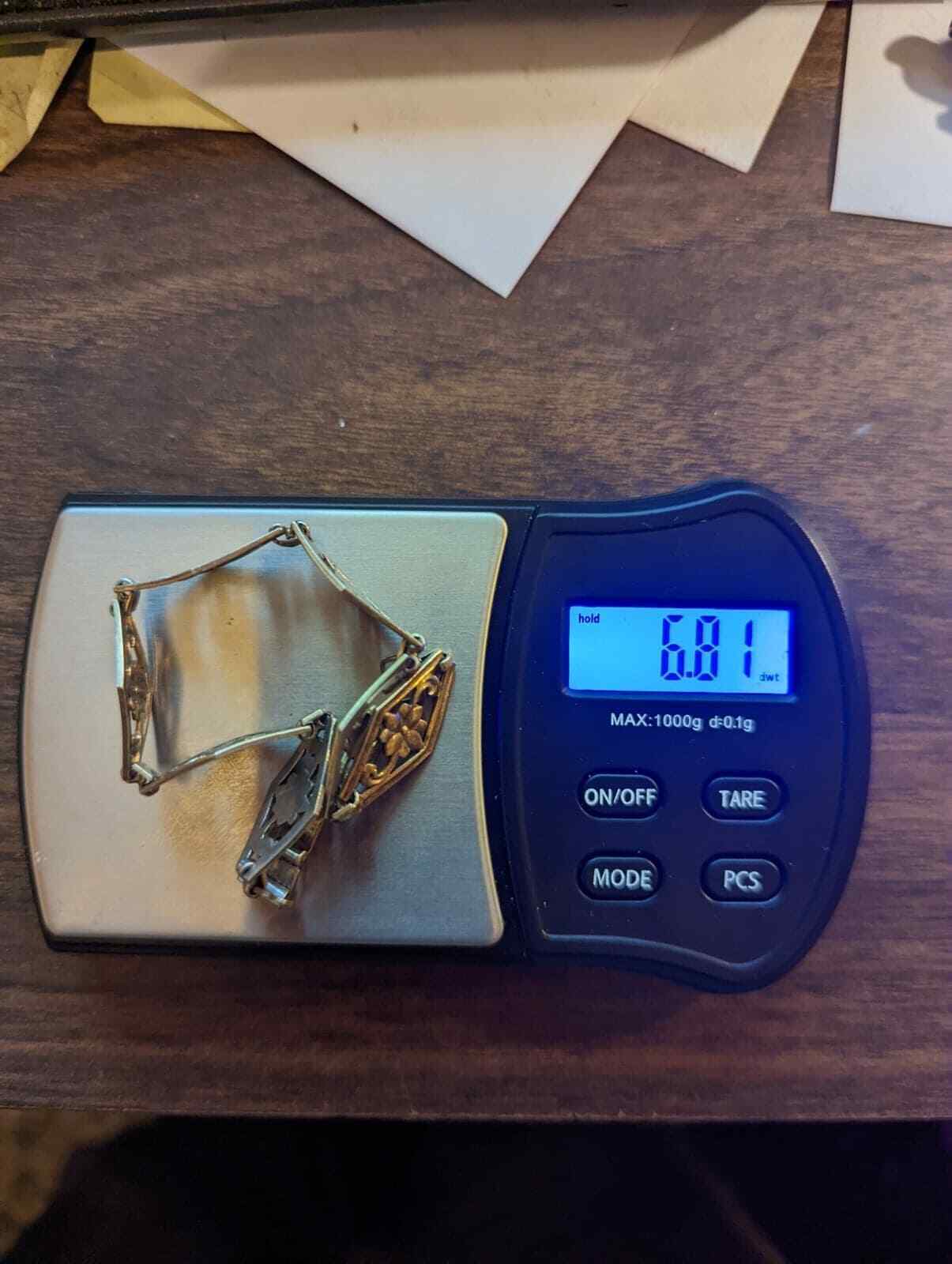 VINTAGE 1900'S 7-INCH SYMMETALIC STERLING + 14K GOLD BRACELET, GREAT CONDITION