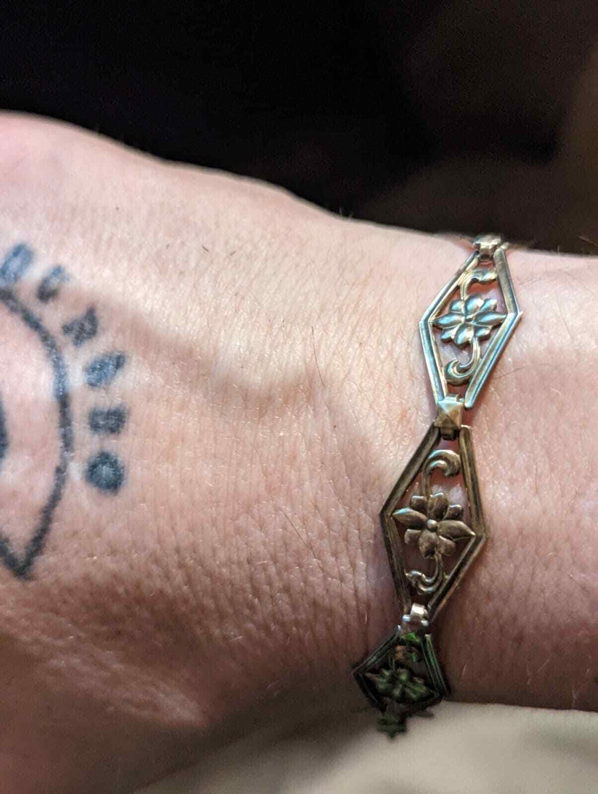 VINTAGE 1900'S 7-INCH SYMMETALIC STERLING + 14K GOLD BRACELET, GREAT CONDITION