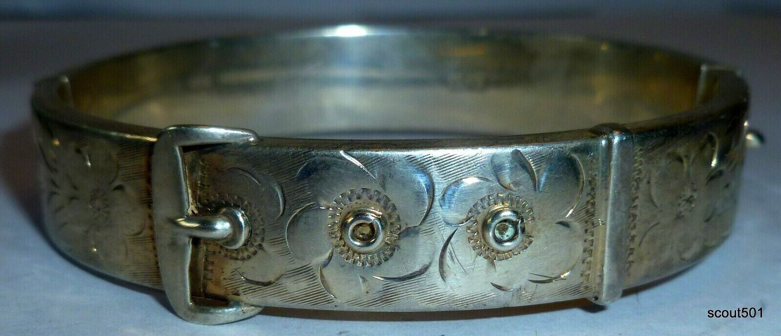 Antique Victorian 1900s Sterling Silver Belt Rosette Clamper Bracelet