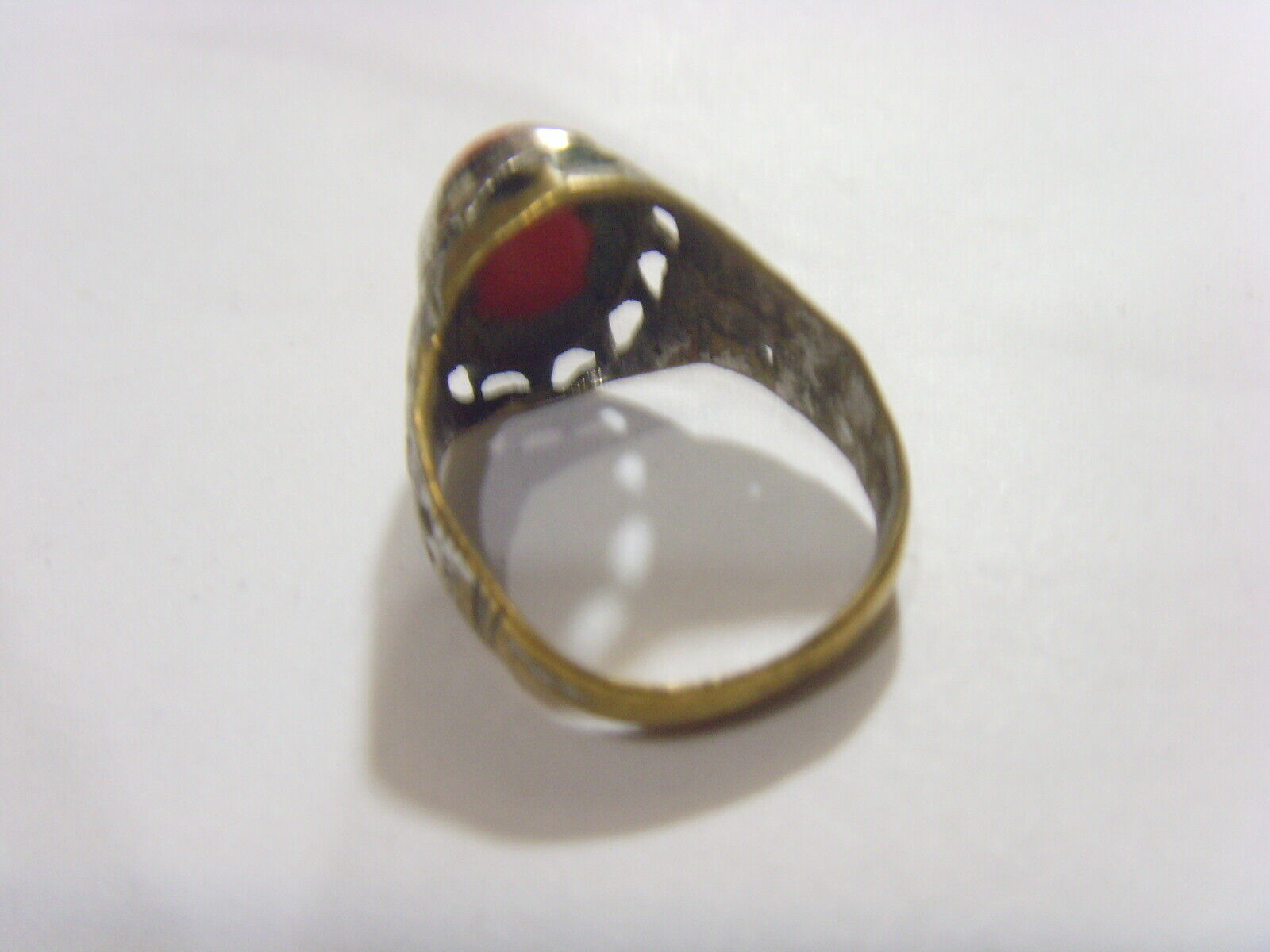 1700s antique coral cabochon tribal wedding ring sz 10 central Asia hf1707