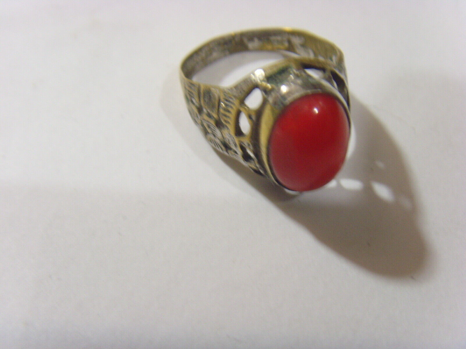 1700s antique coral cabochon tribal wedding ring sz 10 central Asia hf1707