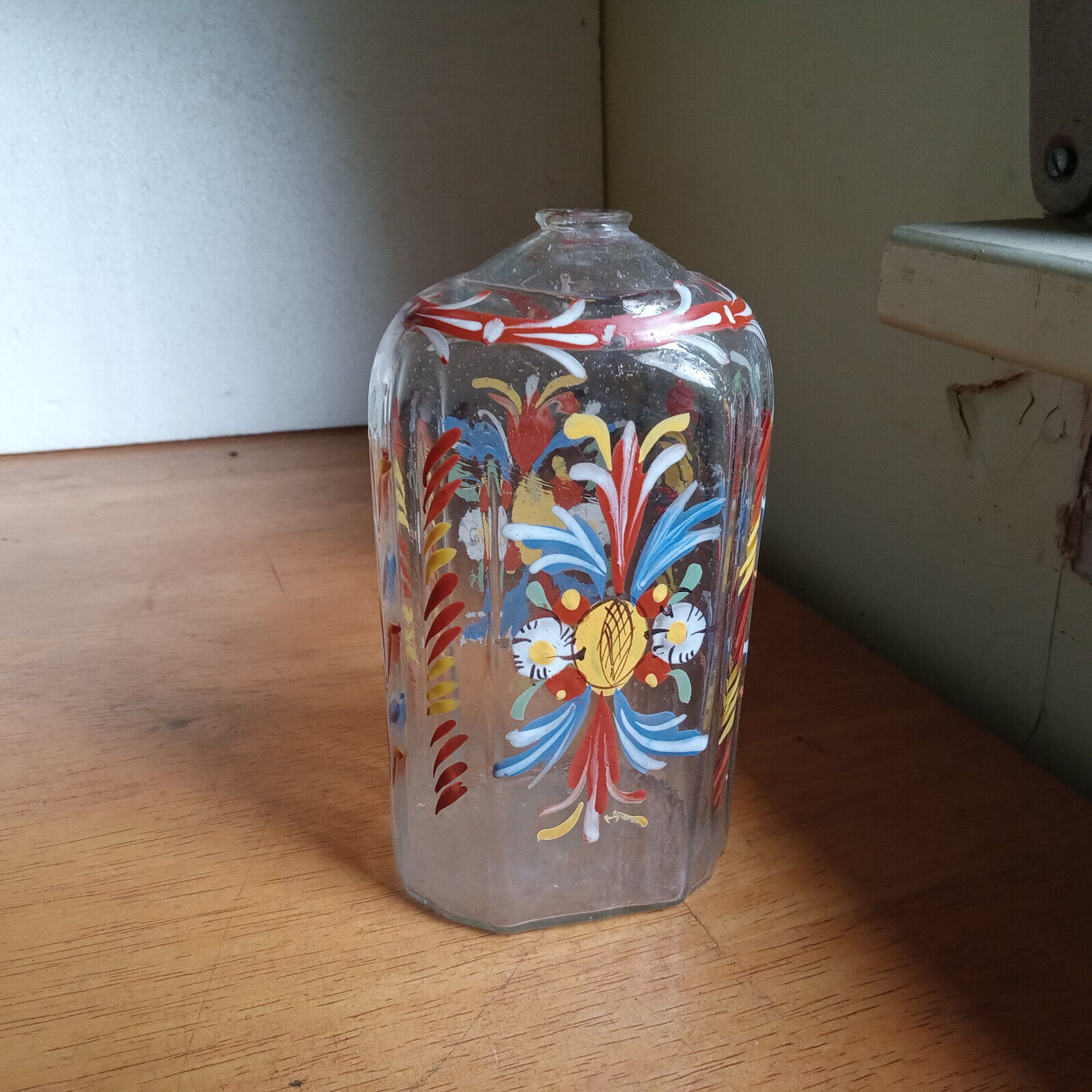 1700s COLONIAL ERA PONTILED GERMAN HALF POST COLOGNE OR LIQUOR BOTTLE FLOWERS