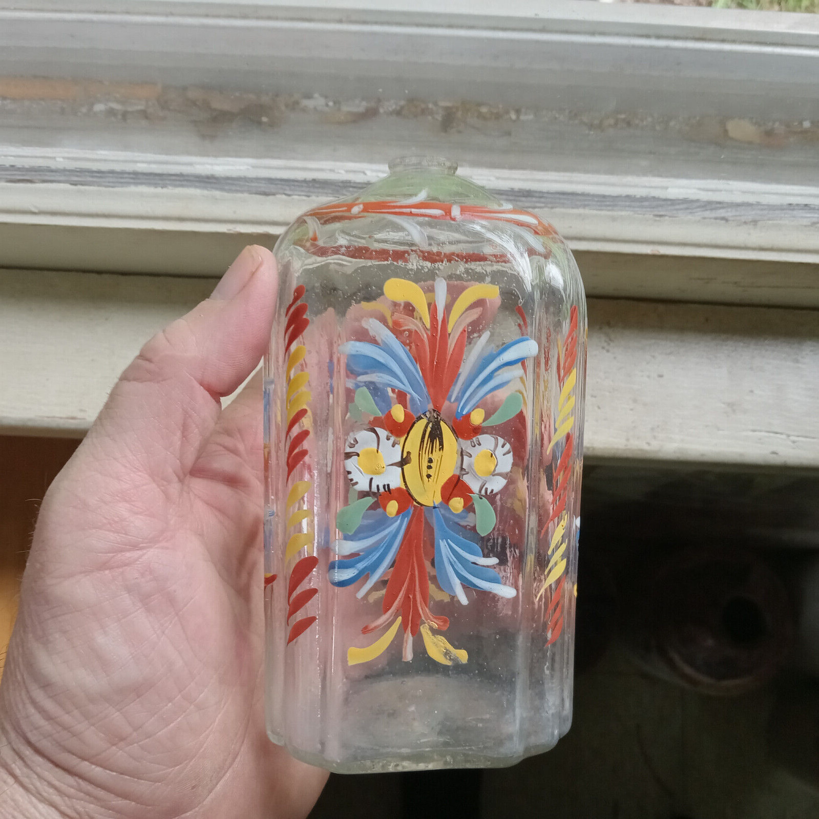 1700s COLONIAL ERA PONTILED GERMAN HALF POST COLOGNE OR LIQUOR BOTTLE FLOWERS