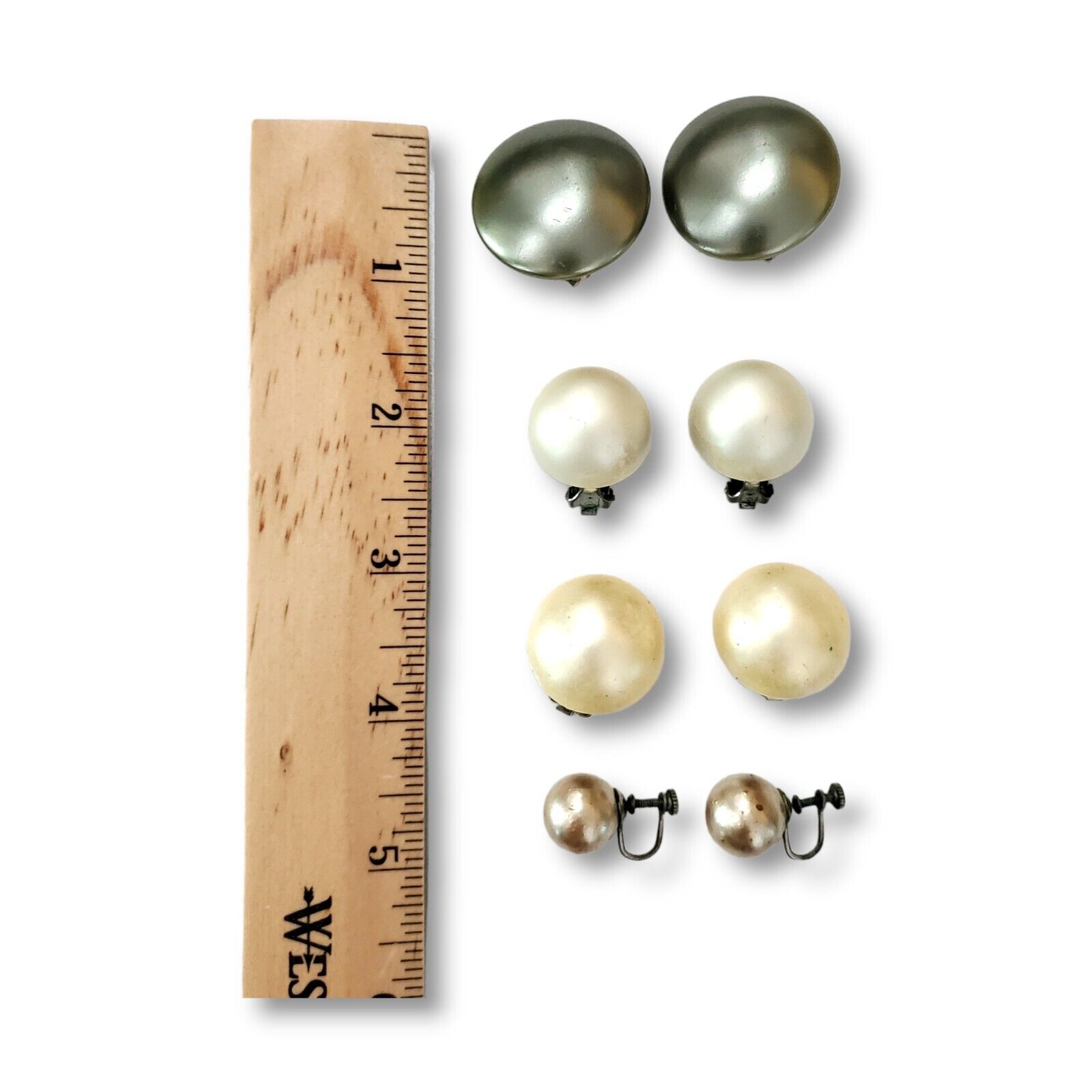 Antique Germany Austria Japan Metallic Round Pearl Style Clip-on Earrings Lot 4
