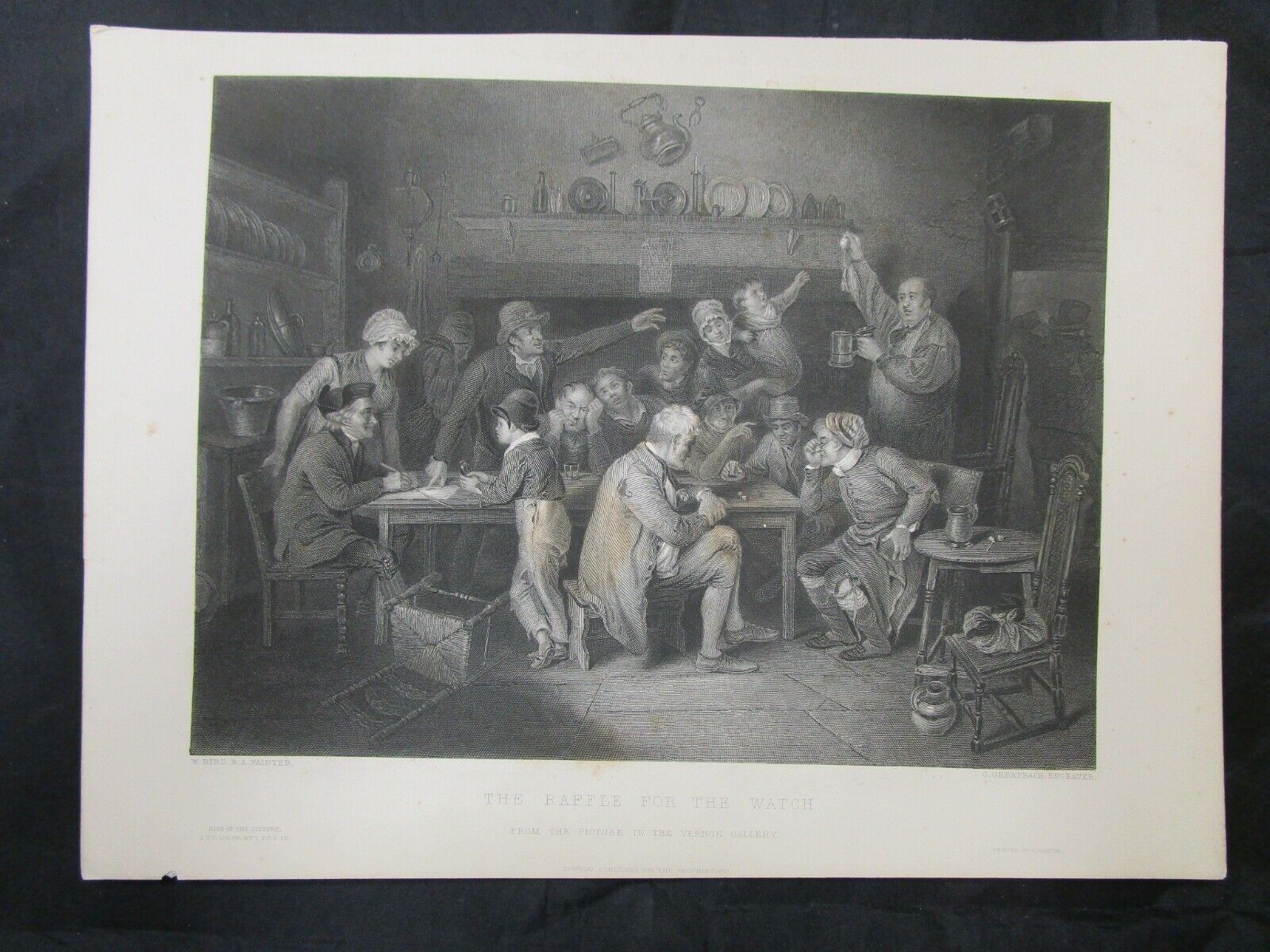 1800s Etchings Engraving - The Raffle For The Watch by W. Bird & G. Greatbach 
