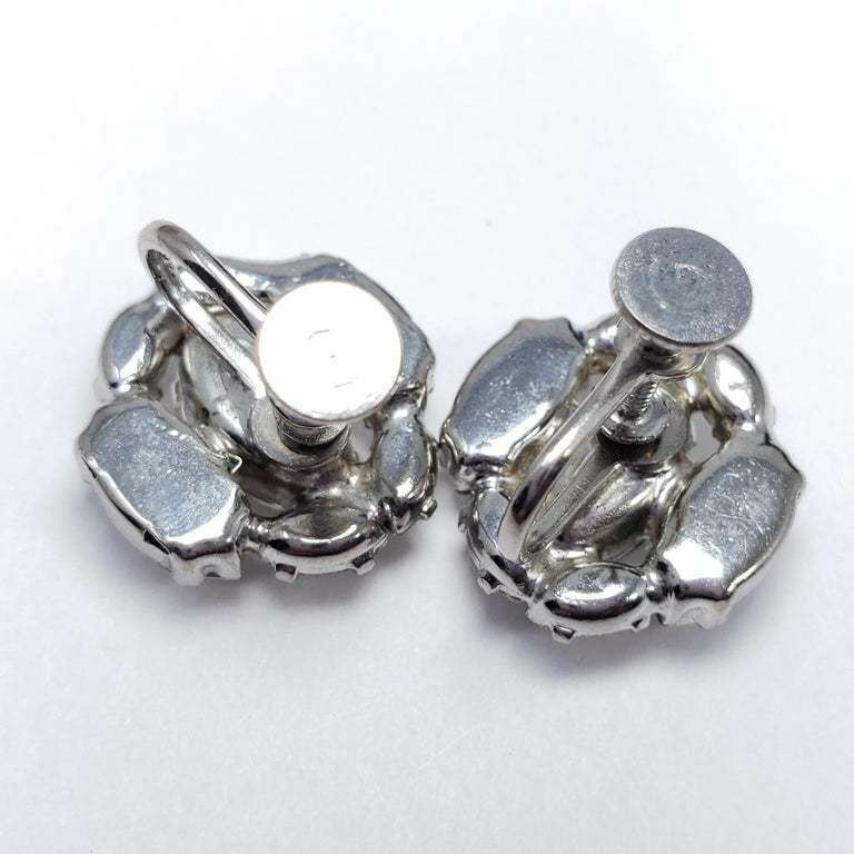 Clear Crystal Cluster Earrings in Silver, Mid 1900s, Prong Set, Screw Back Hardw