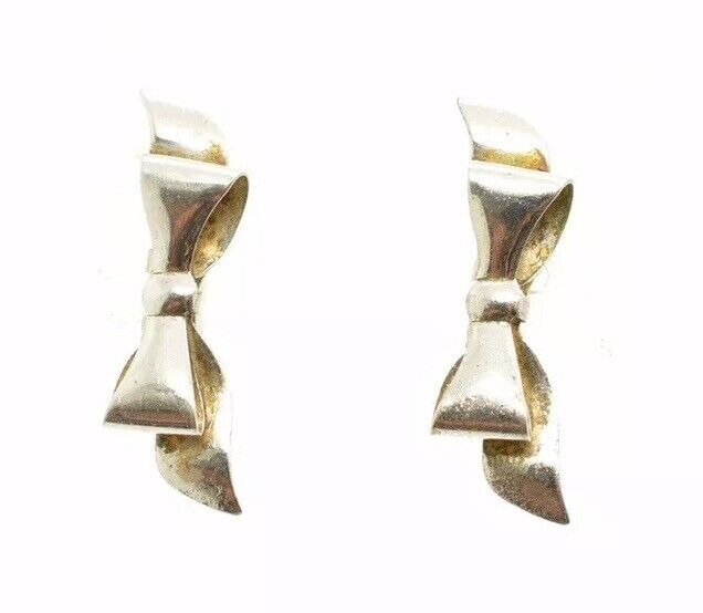 Antique 1900’s Victorian Sterling Silver Ribbon Bow Earrings Henzel Book Piece
