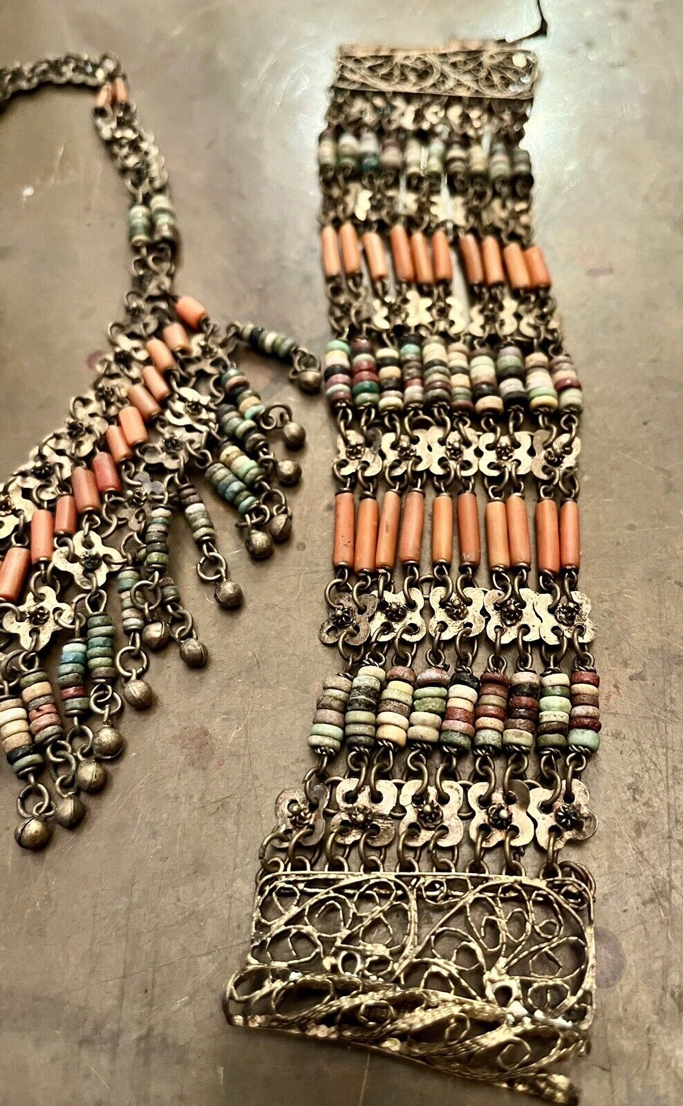 Early 1900’s Egyptian Reivial Necklace, Earrings  And Bracelet - Silver & Stones