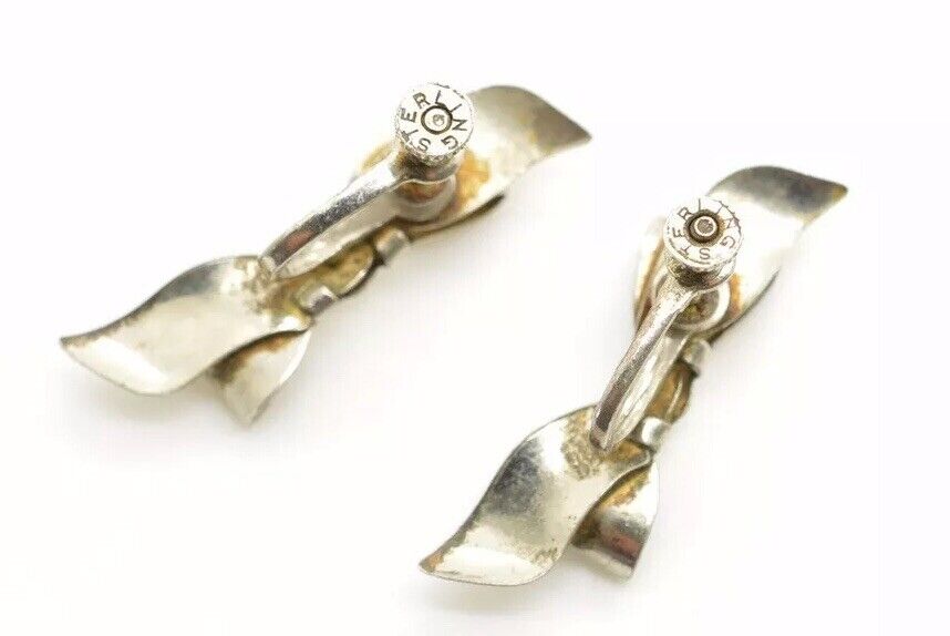 Antique 1900’s Victorian Sterling Silver Ribbon Bow Earrings Henzel Book Piece