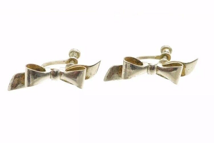 Antique 1900’s Victorian Sterling Silver Ribbon Bow Earrings Henzel Book Piece