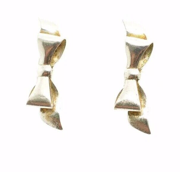 Antique 1900’s Victorian Sterling Silver Ribbon Bow Earrings Henzel Book Piece
