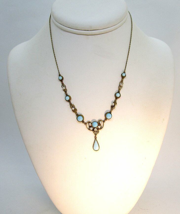 Vintage GP Pendant Necklace with Real Pearls and Blue Glass early 1900’s