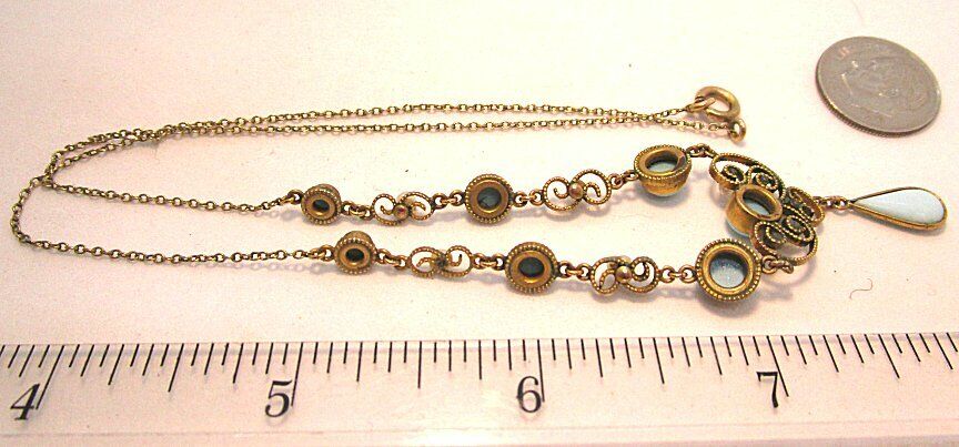 Vintage GP Pendant Necklace with Real Pearls and Blue Glass early 1900’s