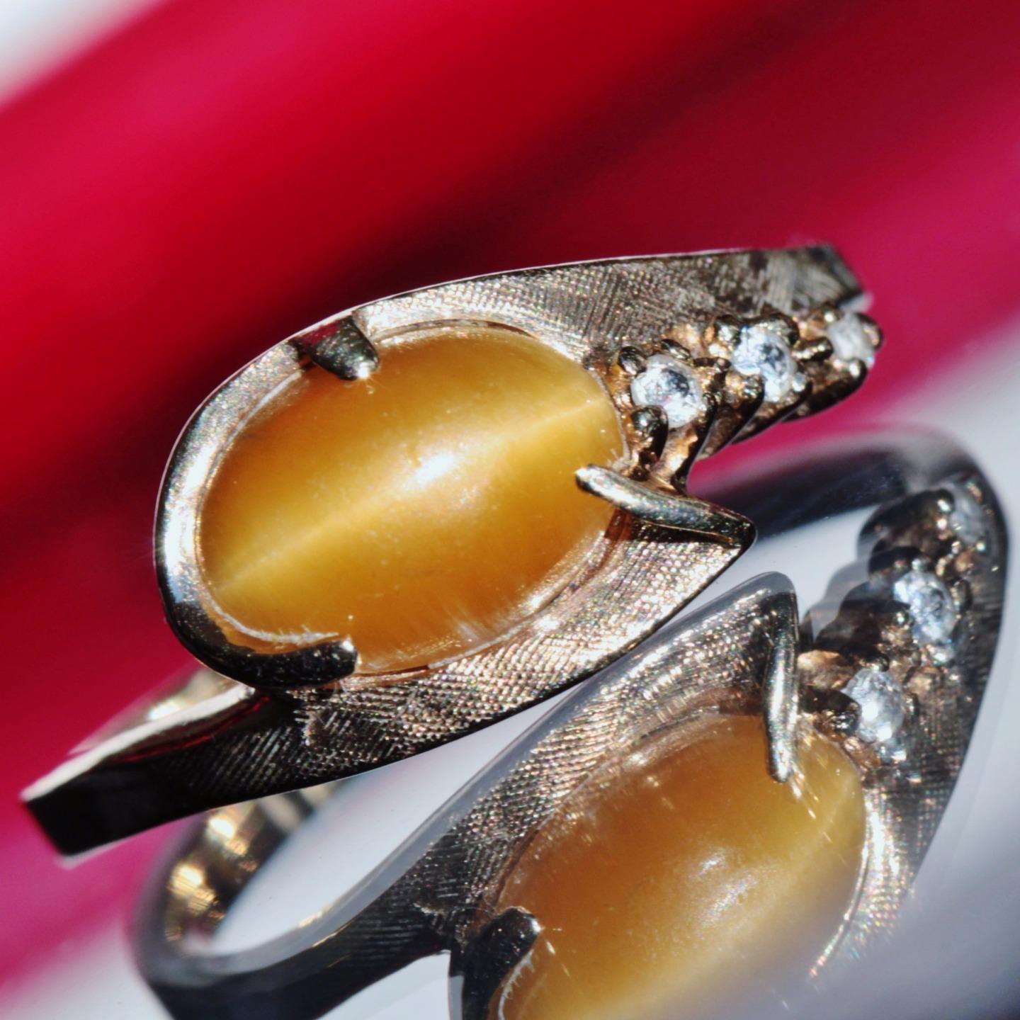 10k yellow gold size 5.5 ring 1.49ct natural Cat's Eye Chrysoberyl 2.0gr 1900's