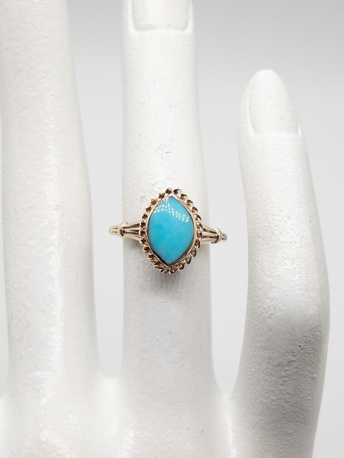 Antique 1900s Edwardian 2ct Natural Marquis Turquoise 10k Yellow Gold Ring