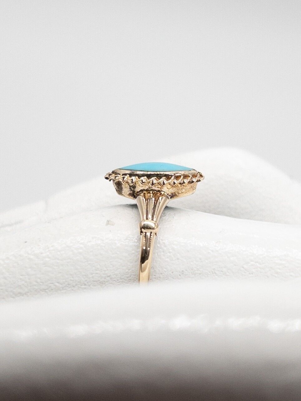 Antique 1900s Edwardian 2ct Natural Marquis Turquoise 10k Yellow Gold Ring