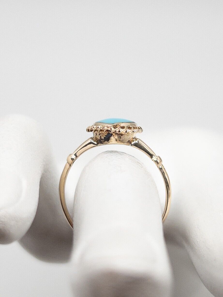Antique 1900s Edwardian 2ct Natural Marquis Turquoise 10k Yellow Gold Ring