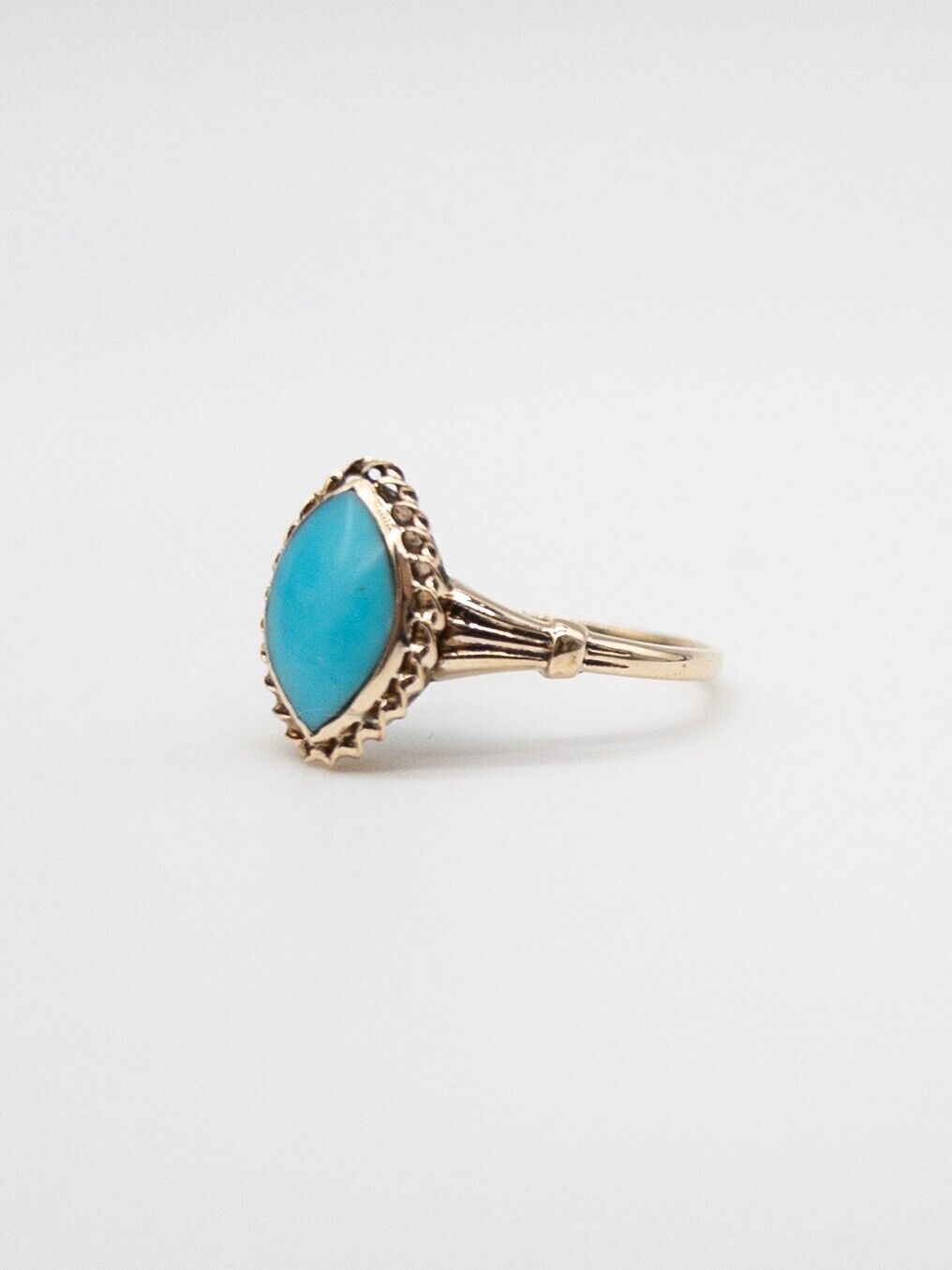 Antique 1900s Edwardian 2ct Natural Marquis Turquoise 10k Yellow Gold Ring