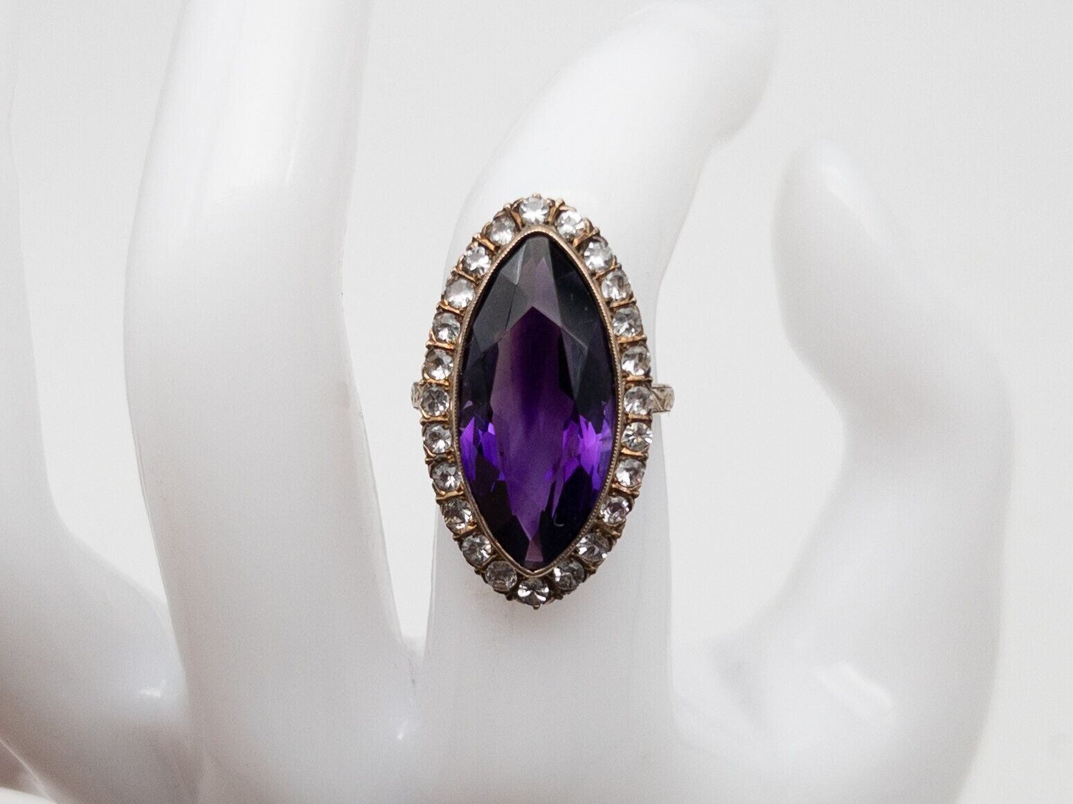 Antique Edwardian 1900s 10ct Amethyst White Sapphire 10k Yellow Gold HALO Ring