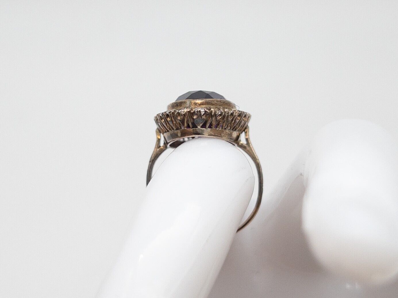 Antique Edwardian 1900s 10ct Amethyst White Sapphire 10k Yellow Gold HALO Ring