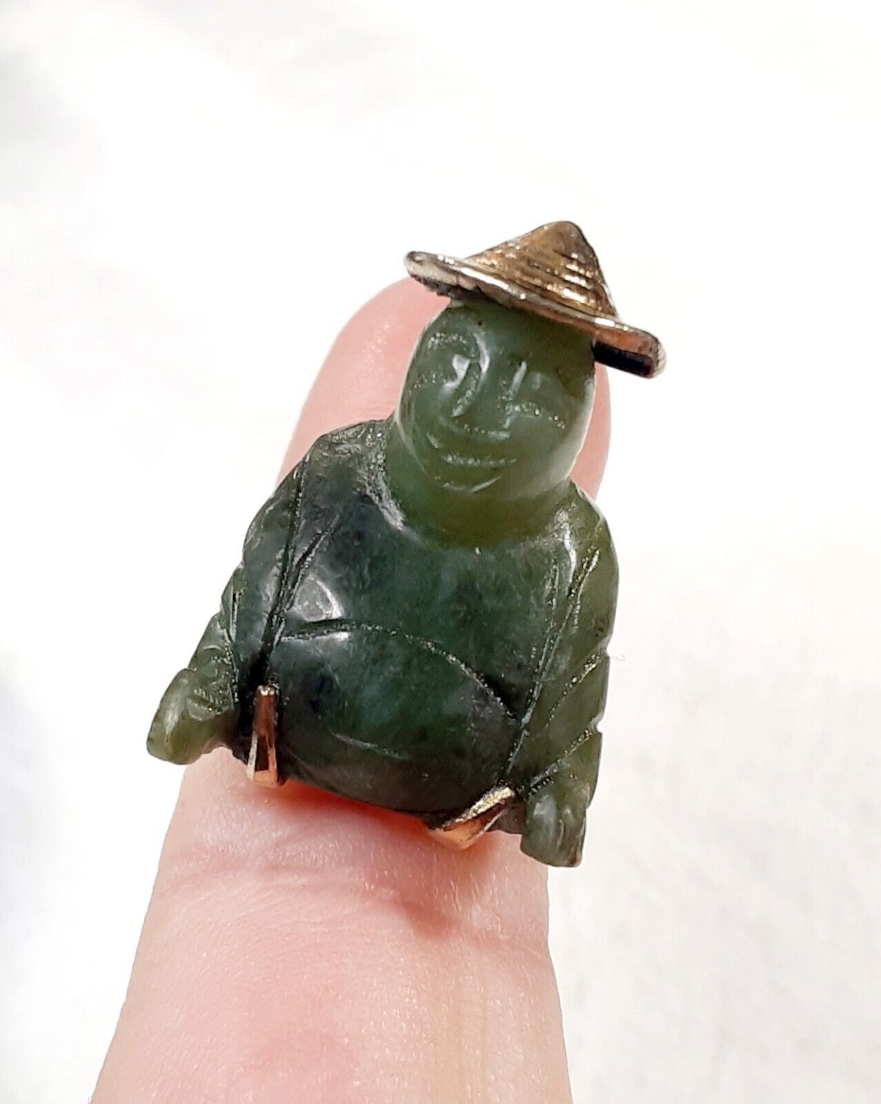 ** RARE Early 1900's Sterling Silver Nephrite Jade Buddha Ring **