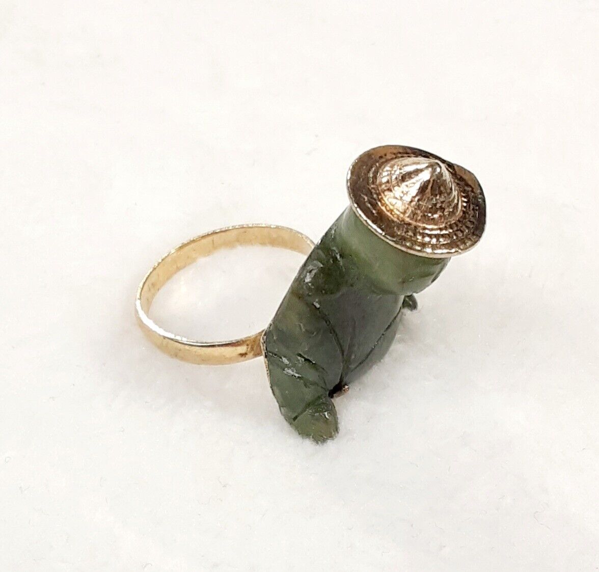 ** RARE Early 1900's Sterling Silver Nephrite Jade Buddha Ring **