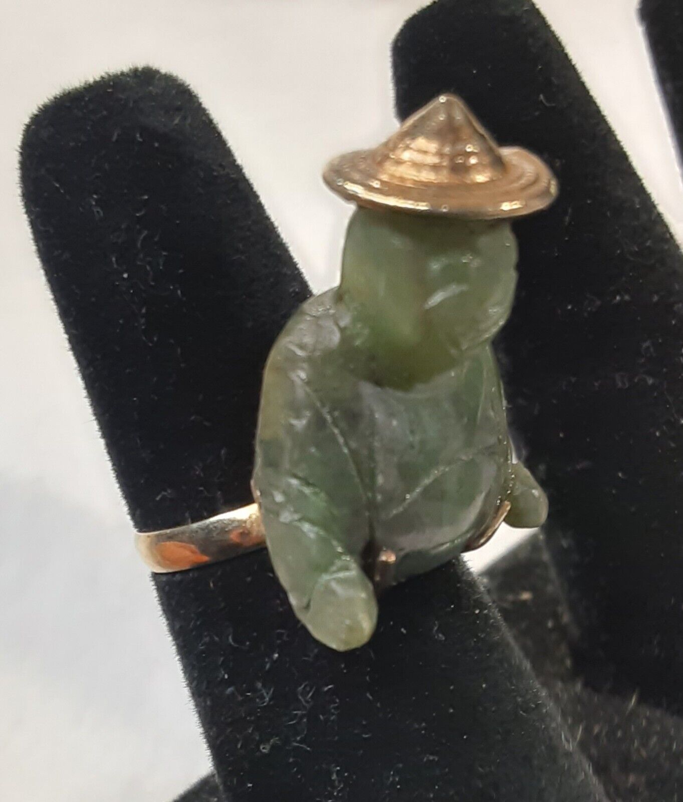 ** RARE Early 1900's Sterling Silver Nephrite Jade Buddha Ring **