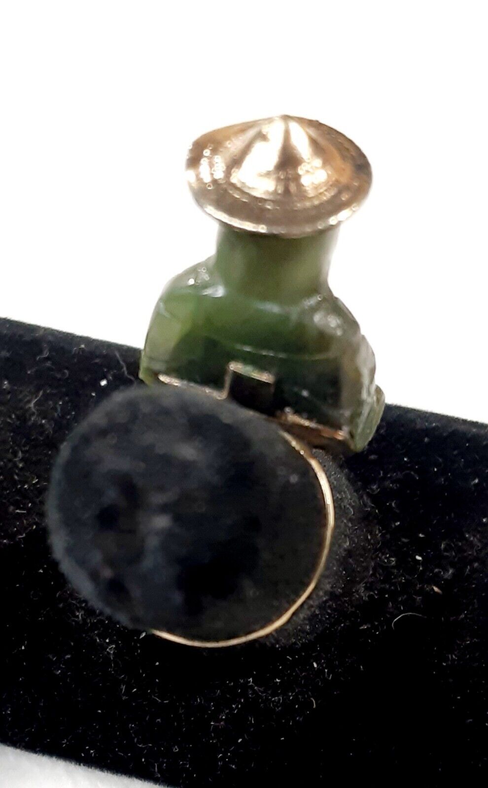 ** RARE Early 1900's Sterling Silver Nephrite Jade Buddha Ring **