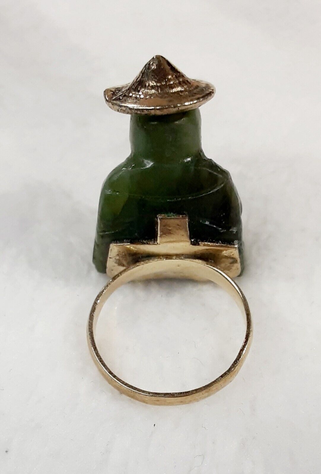 ** RARE Early 1900's Sterling Silver Nephrite Jade Buddha Ring **