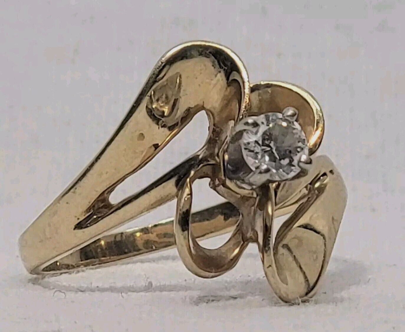 Antique 14KP (Plumb) Gold 4-Prong Solitaire Round Diamond Engagement Ring .17 Ct