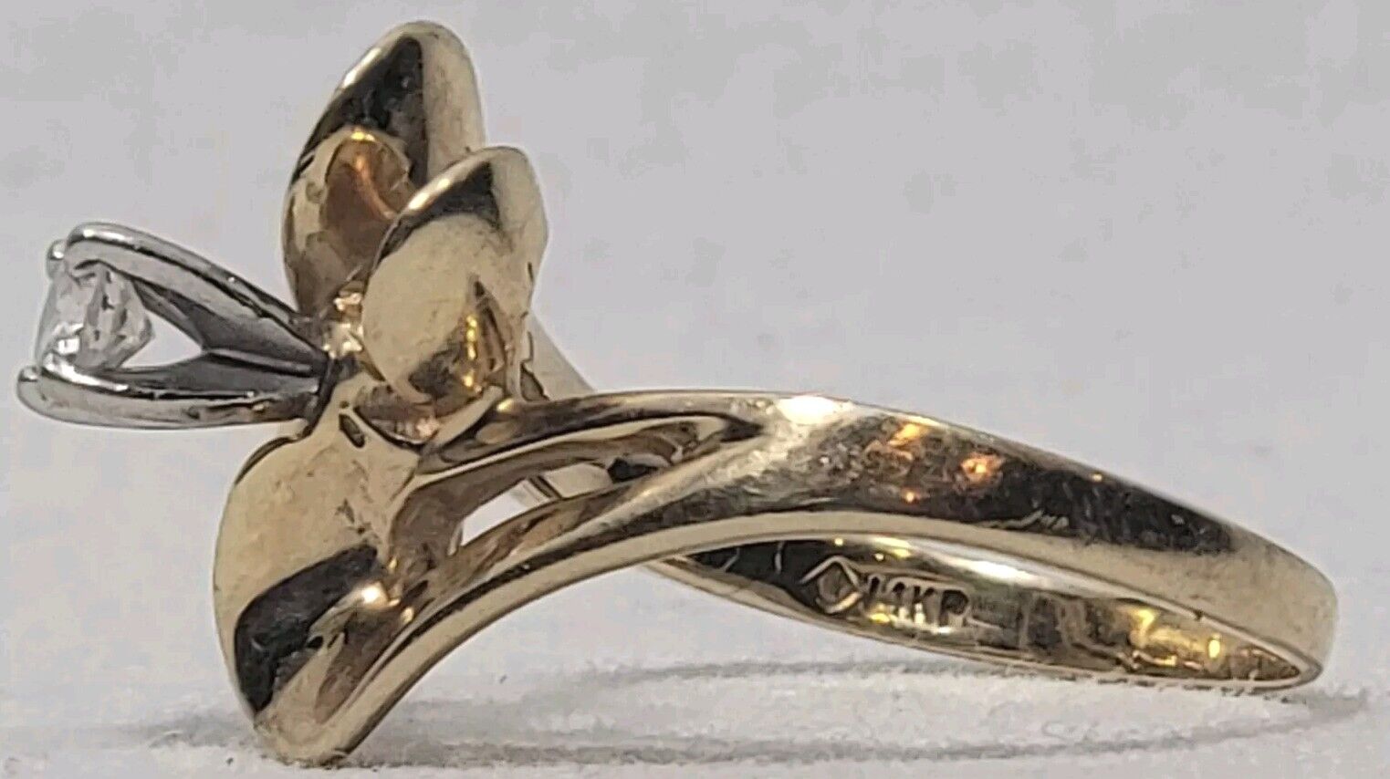 Antique 14KP (Plumb) Gold 4-Prong Solitaire Round Diamond Engagement Ring .17 Ct