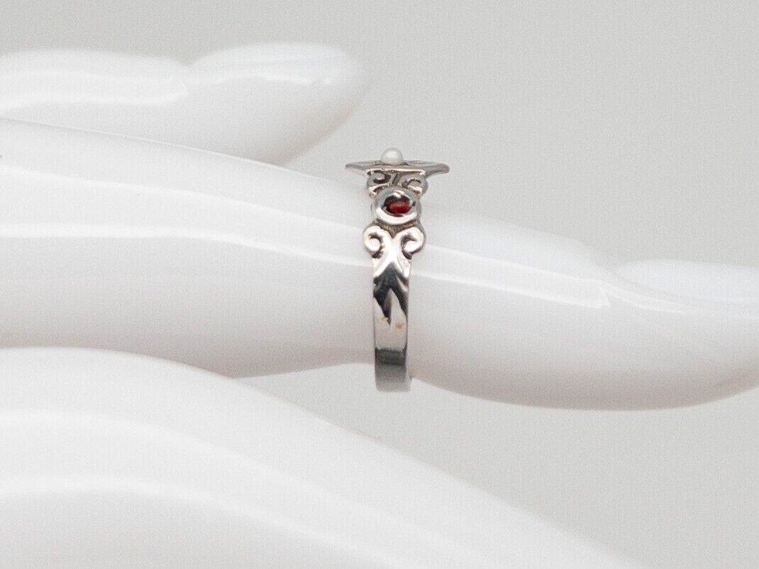 Antique Edwardian 1900s Natural Garnet Pearl 14k White Gold Band Ring SZ 2