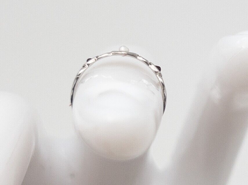 Antique Edwardian 1900s Natural Garnet Pearl 14k White Gold Band Ring SZ 2