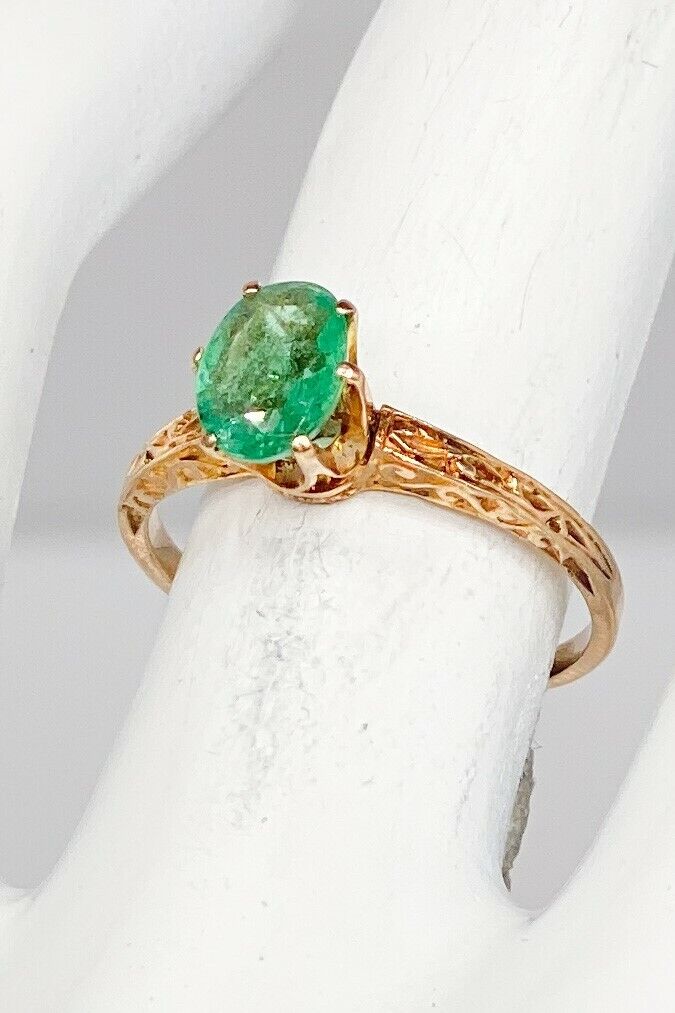 Antique Edwardian 1900s $2400 1ct Colombian Emerald 14k Yellow Gold Ring