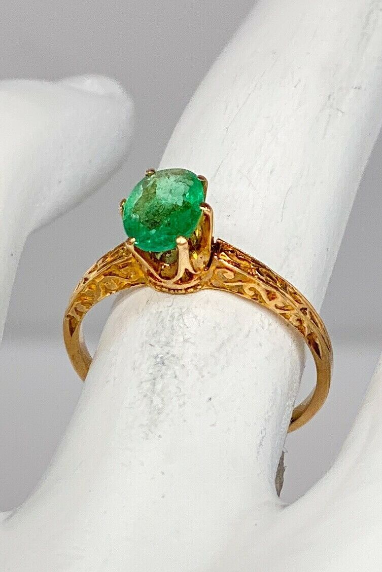 Antique Edwardian 1900s $2400 1ct Colombian Emerald 14k Yellow Gold Ring