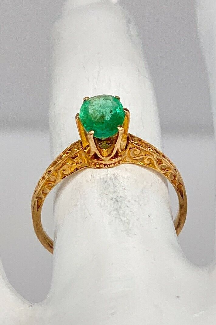 Antique Edwardian 1900s $2400 1ct Colombian Emerald 14k Yellow Gold Ring