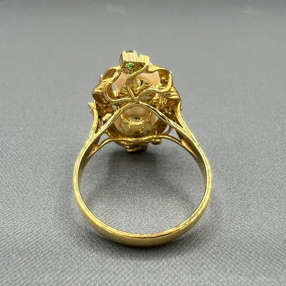 Antique 18K yellow gold diamonds, pearls & emeralds  ring size US7.00 1900’s Era