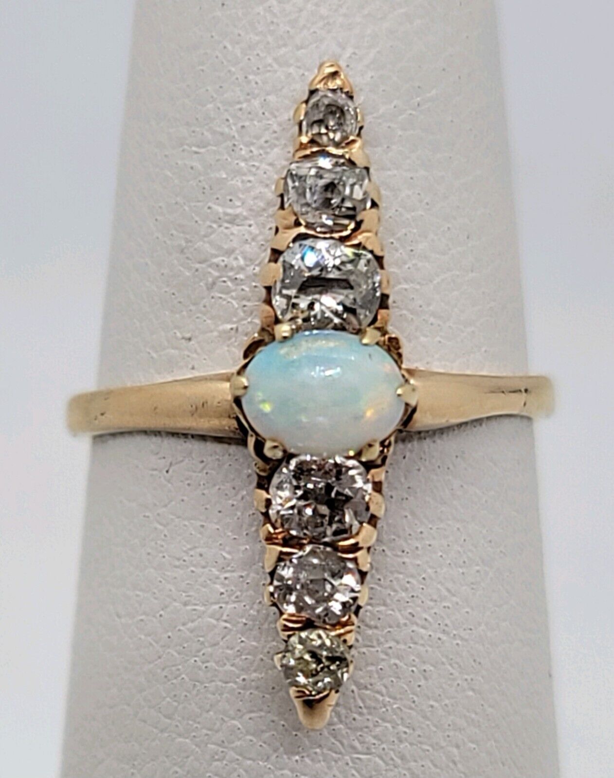 Very Rare 1700's to 1800's old Mine Cut Rose Gold Opal & Diamond Ring