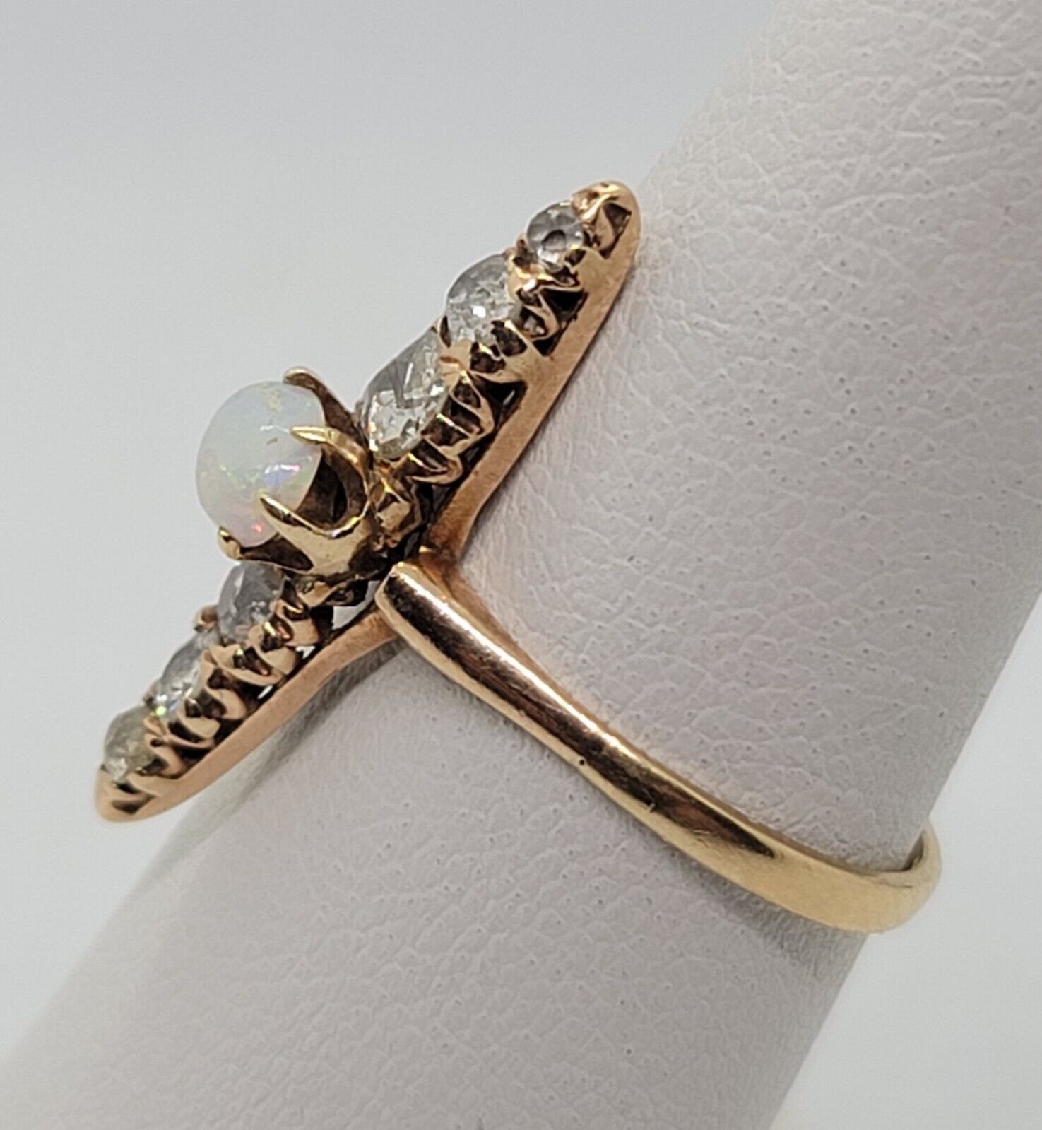 Very Rare 1700's to 1800's old Mine Cut  Rose Gold Opal & Diamond Ring