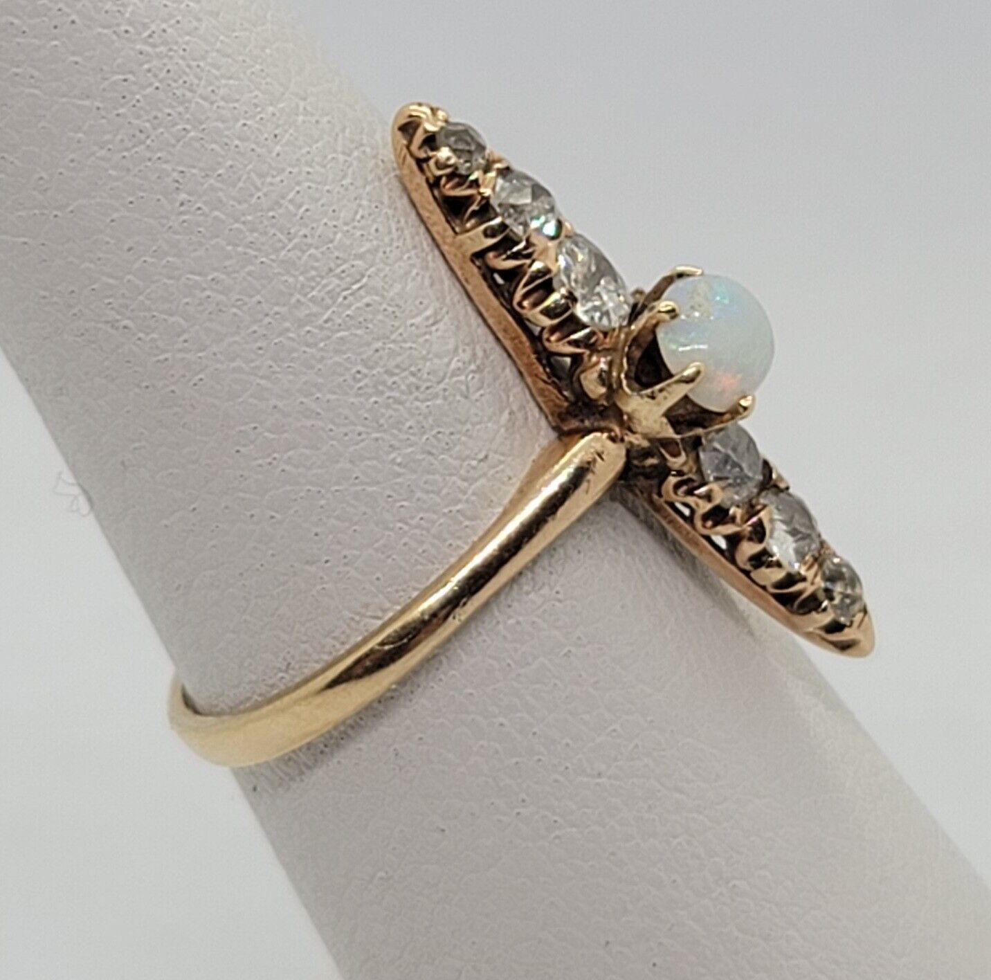 Very Rare 1700's to 1800's old Mine Cut  Rose Gold Opal & Diamond Ring
