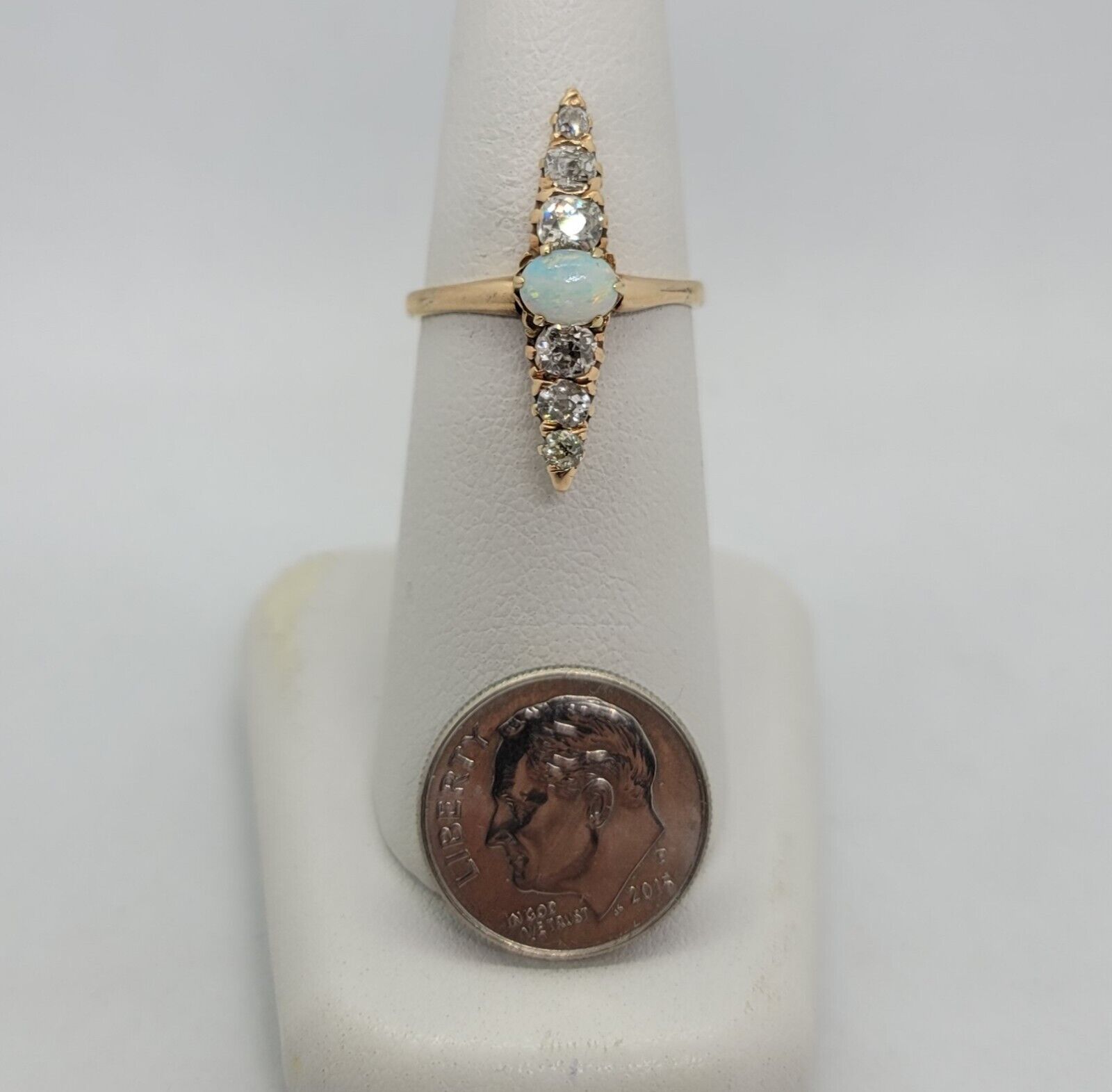 Very Rare 1700's to 1800's old Mine Cut  Rose Gold Opal & Diamond Ring